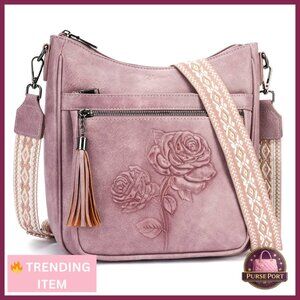 Vegan Leather Crossbody Hobo Bag Adjustable Strap Multiple Pockets Lightweight